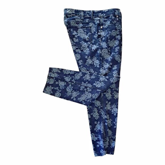 LIZ CLAIBORNE Blue Floral Jeans Size 12 Straight Leg Casual Stretch Denim Pants - Picture 5 of 8